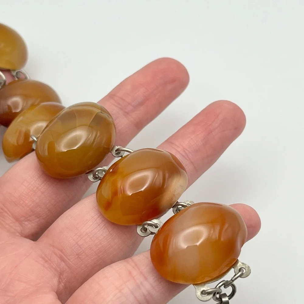 Vintage Large Chunky Carnelian Agate Link Bracelet - Picture 5 of 16